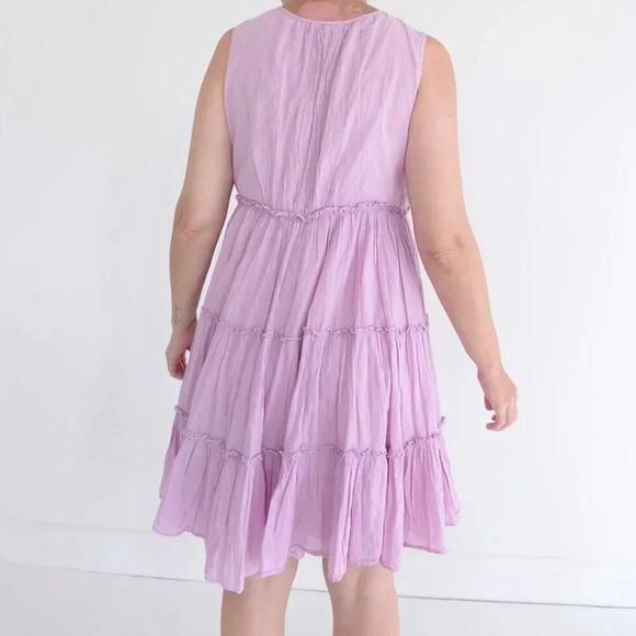 Anthropologie Samant Chauhan Lola Tiered Tunic Liliac 100% Cotton Midi Dress XS - Picture 3 of 11